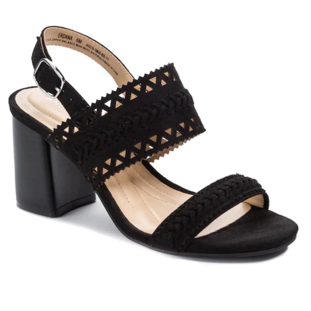 Andrew Geller Black Suede Geo Cut Out Women's Erdana Heeled Sandals Size 10